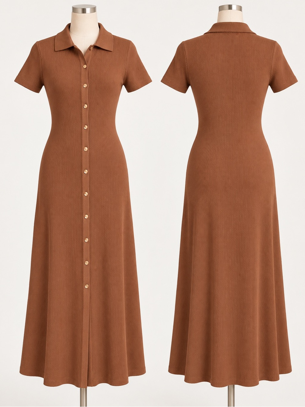 Classic Collared Button-Down Knit Dress in